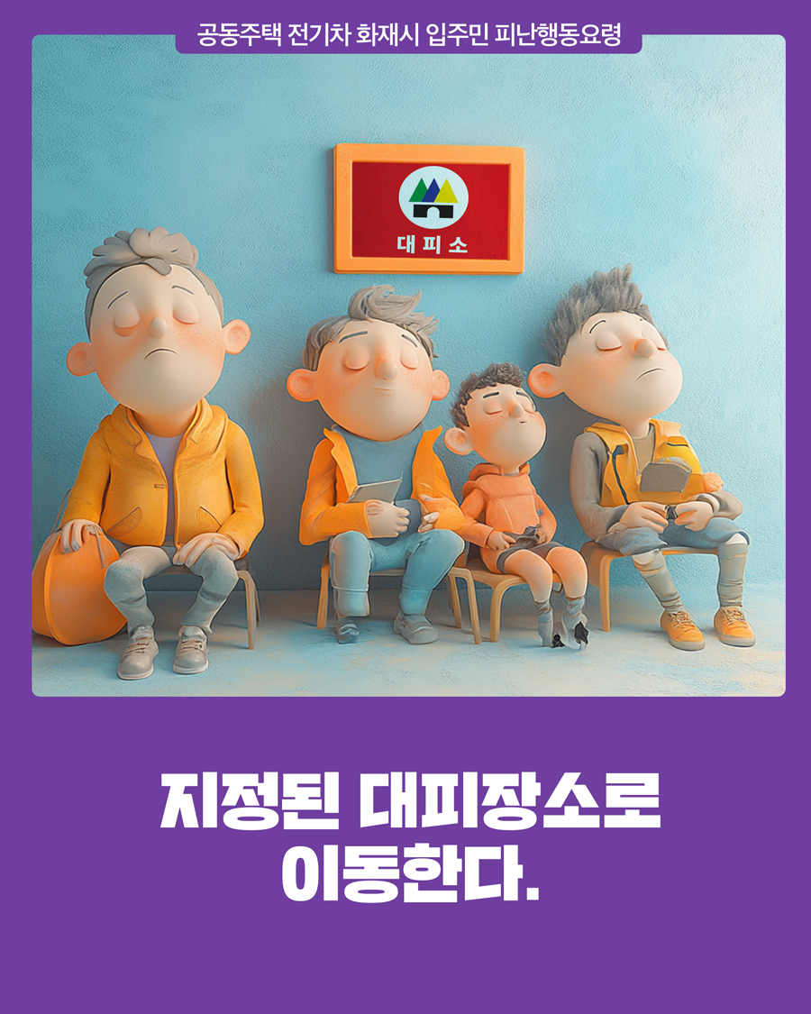 공동주택 전기차 화재시 입주민 피난 행동요령
        피난 계단을 통해 피난층으로 이동한다(질서유지)