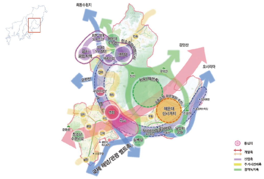 해운대중생활권 공간구조상 특징 관련 이미지