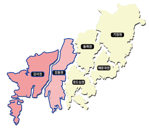 강서권 강동권 원도심권 동래권 기장권 해운대권